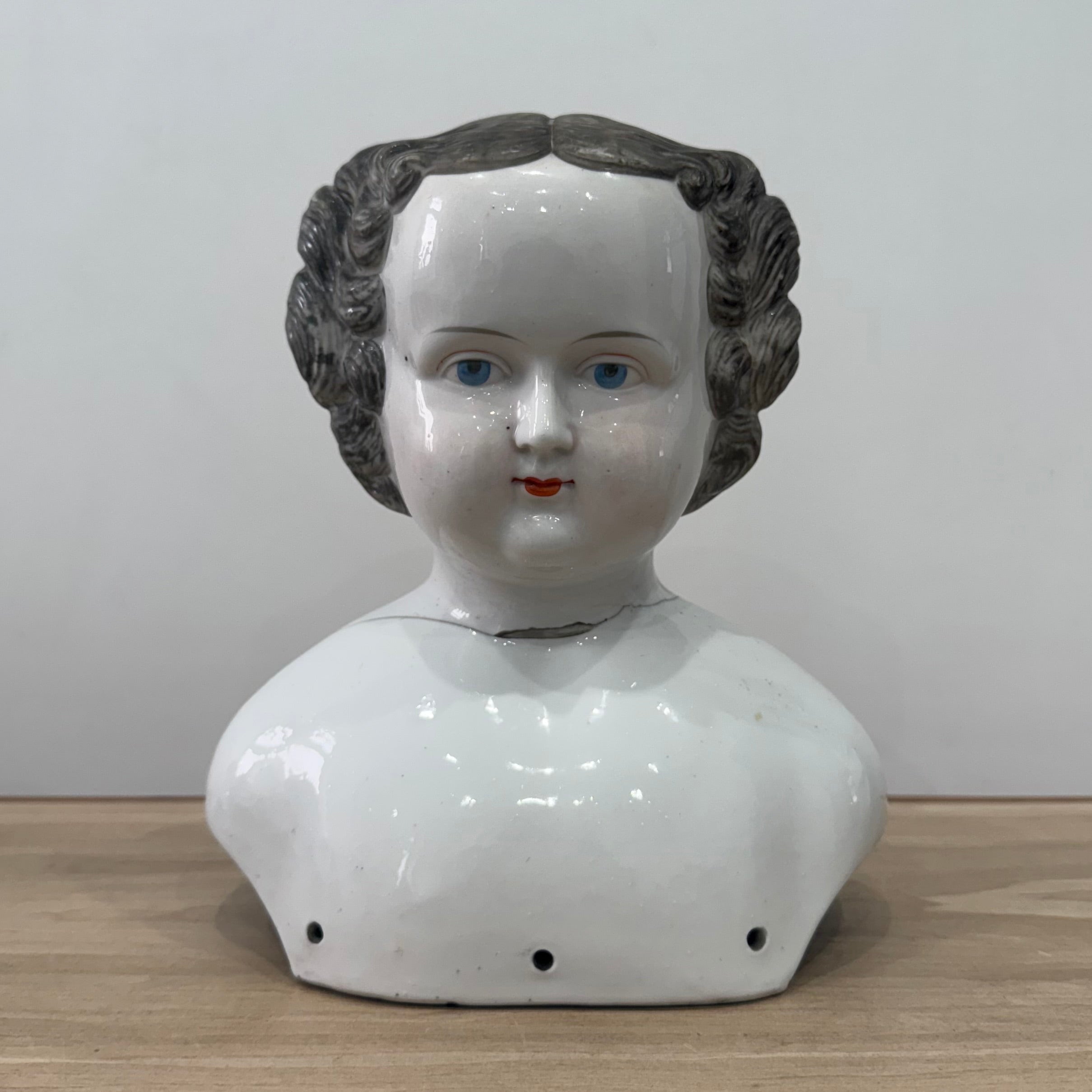 Large Antique Porcelain Doll Shoulder Head Bust 19th Century
