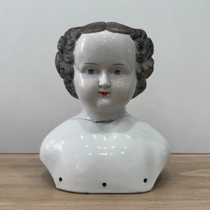 Large Antique Porcelain Doll Shoulder Head Bust 19th Century