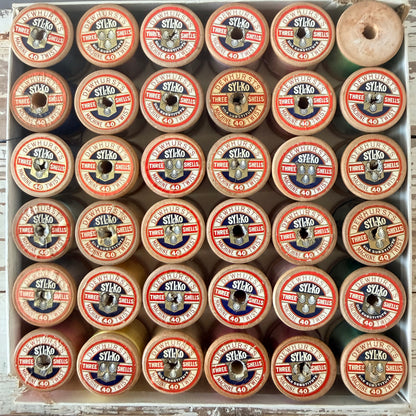 Vintage Dewhurst’s Sylko 36 Wooden Cotton Reels in Advertising Box