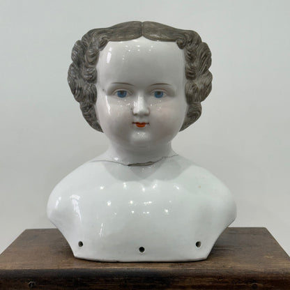 Large Antique Porcelain Doll Shoulder Head Bust 19th Century