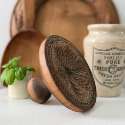 Antique Treen Butter Stamp Leaf Rosette
