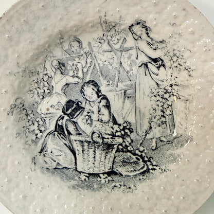 Antique Staffordshire Nursery Plate Hop-Picking Scene c.1850