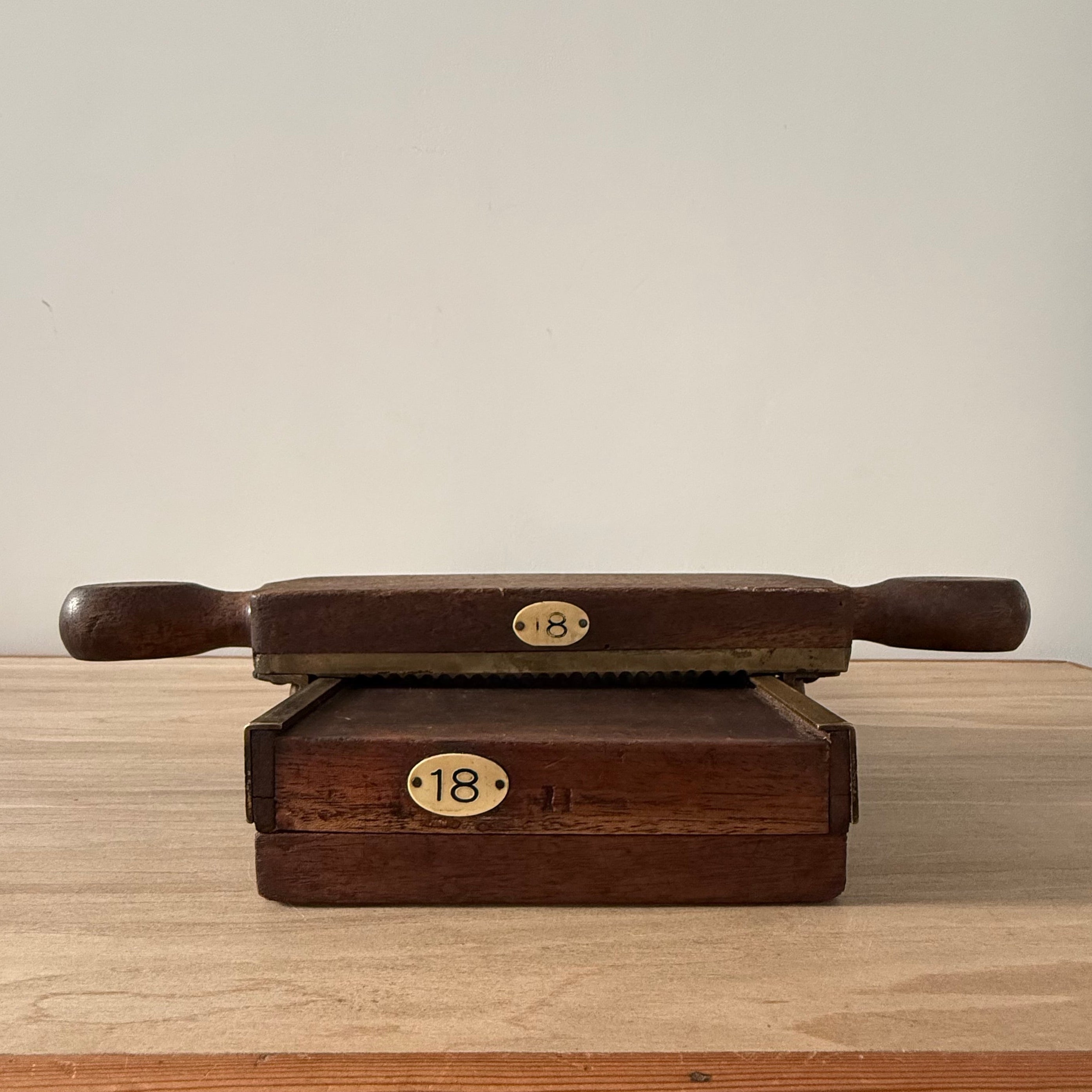 Antique Wooden Pill Maker with Brass Plates Double Handle Apothecary Tool