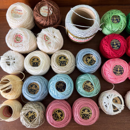 Vintage Crochet Cotton Thread Bundle Mixed Colours DMC Coats Anchor