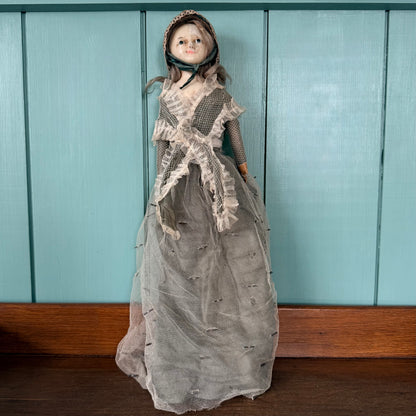 Antique Victorian Wax Over Shoulder Head Doll in Original Style Costume c.1870