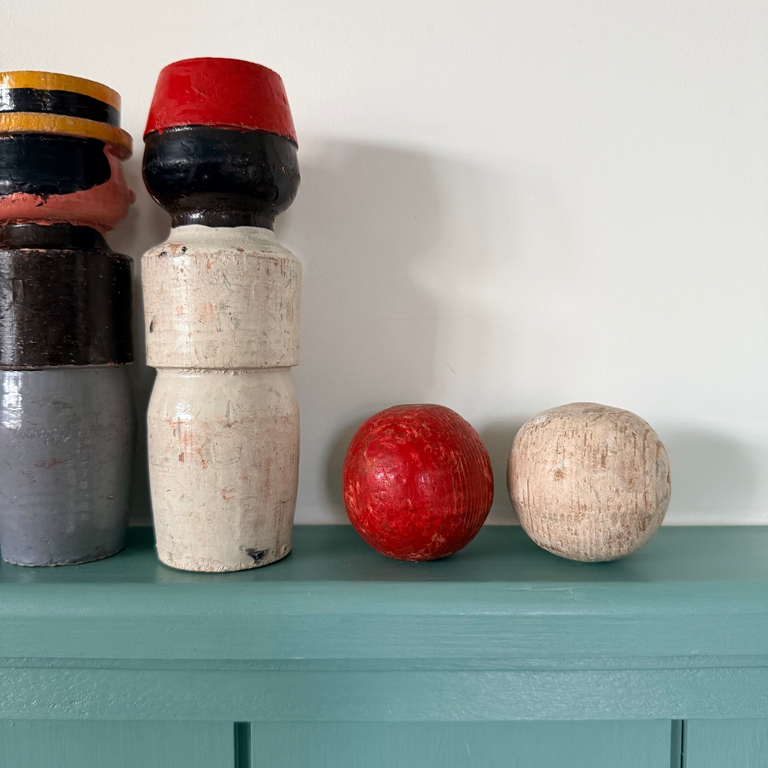 Antique Knockemdown Ninepins Wooden Skittles Game Royal Interest c1920s