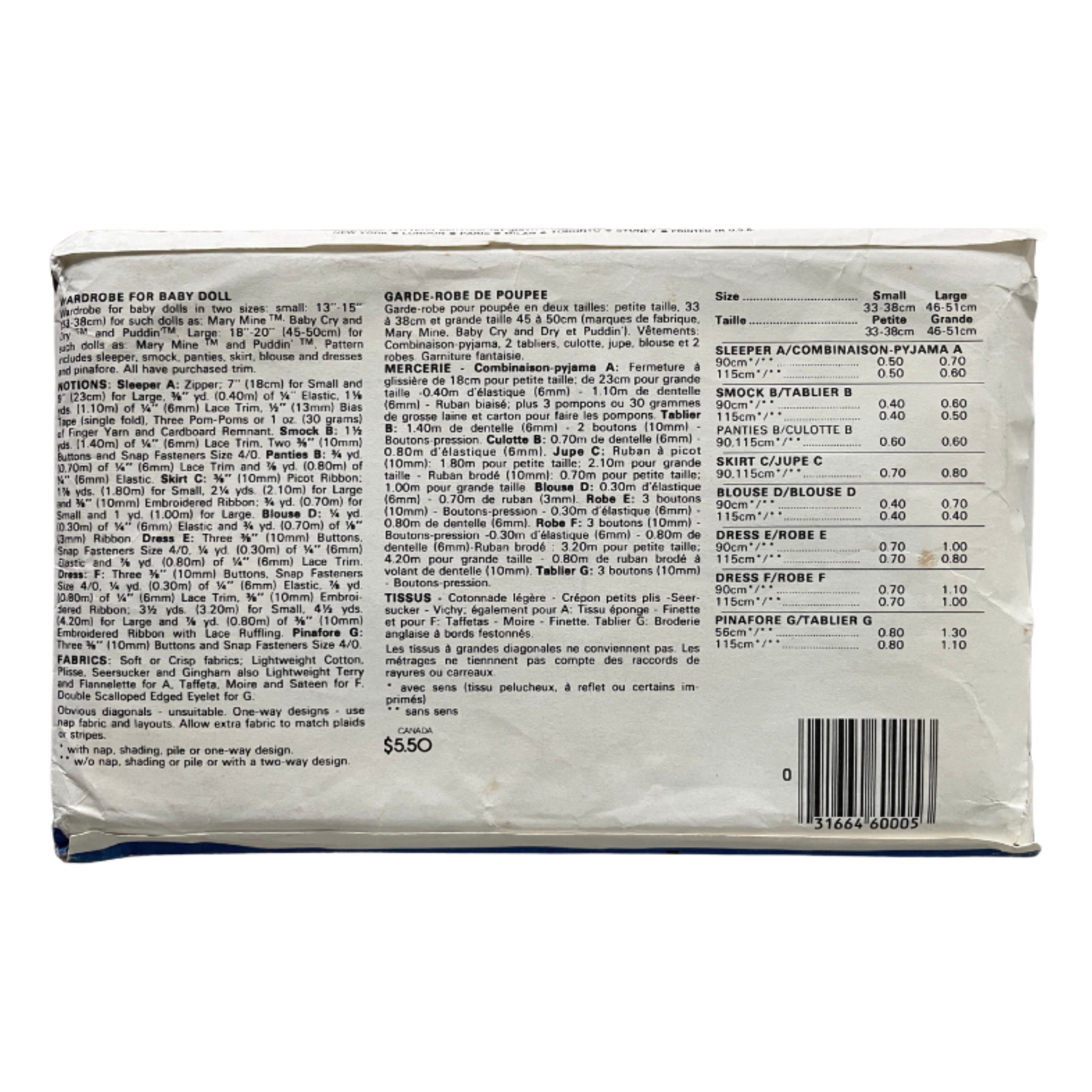 Vogue 2868 Size 13-15” Dolls Wardrobe FF