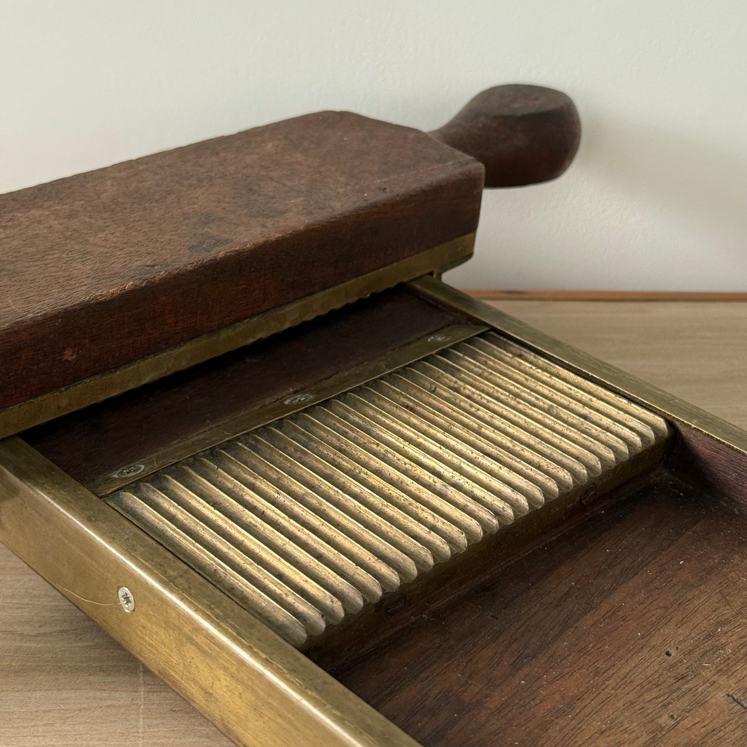 Antique Wooden Pill Maker with Brass Plates Double Handle Apothecary Tool