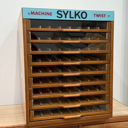 Sylko Machine Twist Oak Haberdashery Cabinet with Glass Drawers