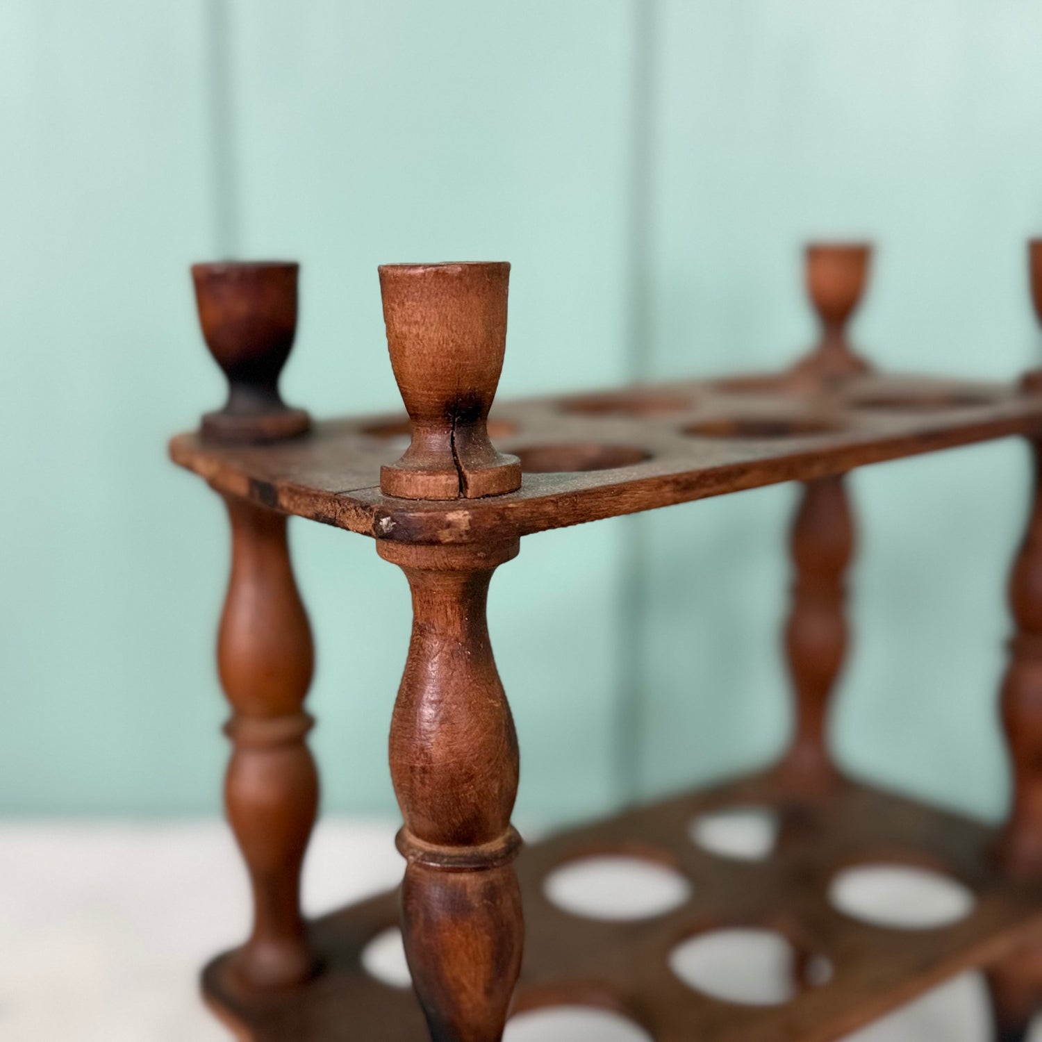 Antique Victorian Edwardian Wooden Two Tier Egg Stand Rack