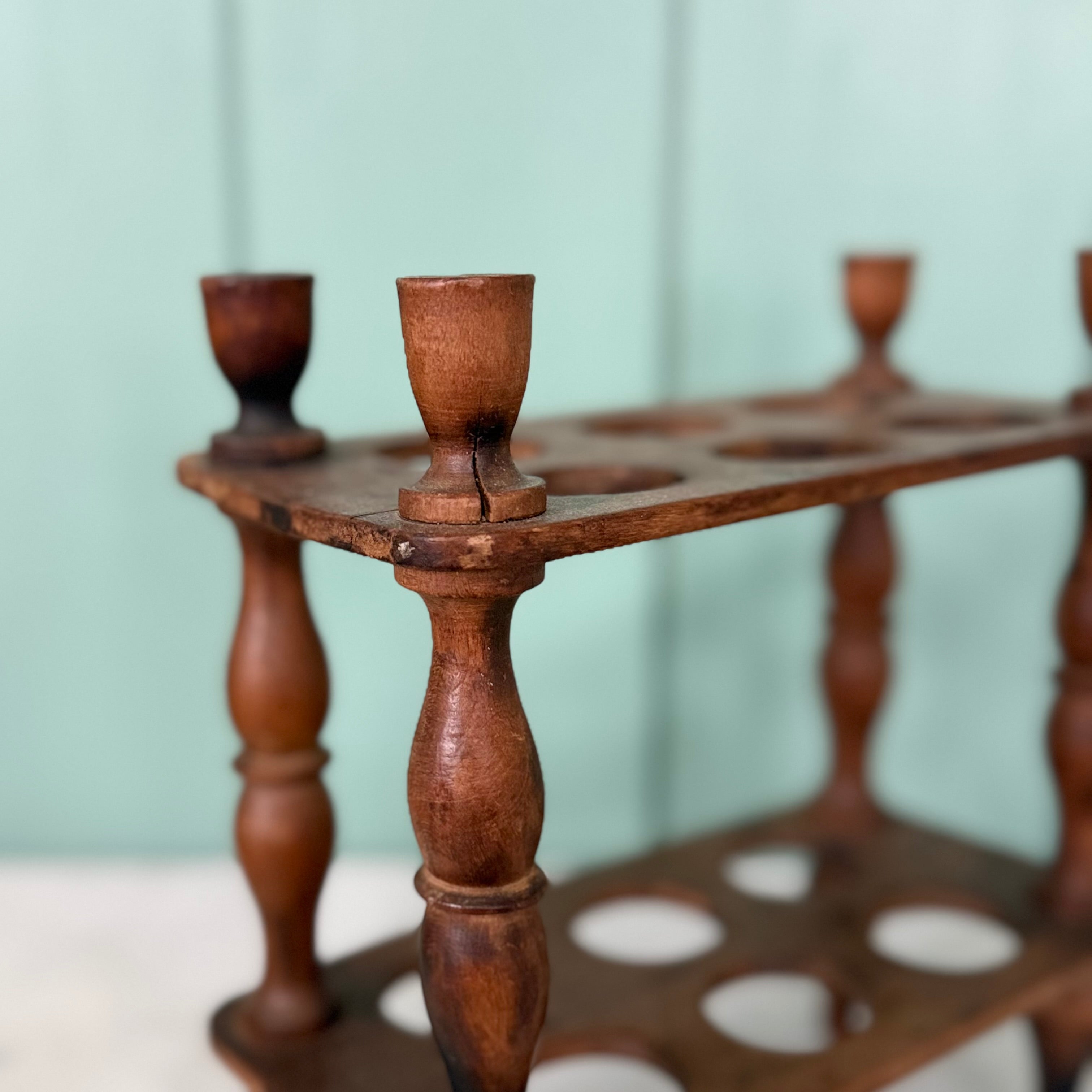 Antique Victorian Edwardian Wooden Two Tier Egg Stand Rack