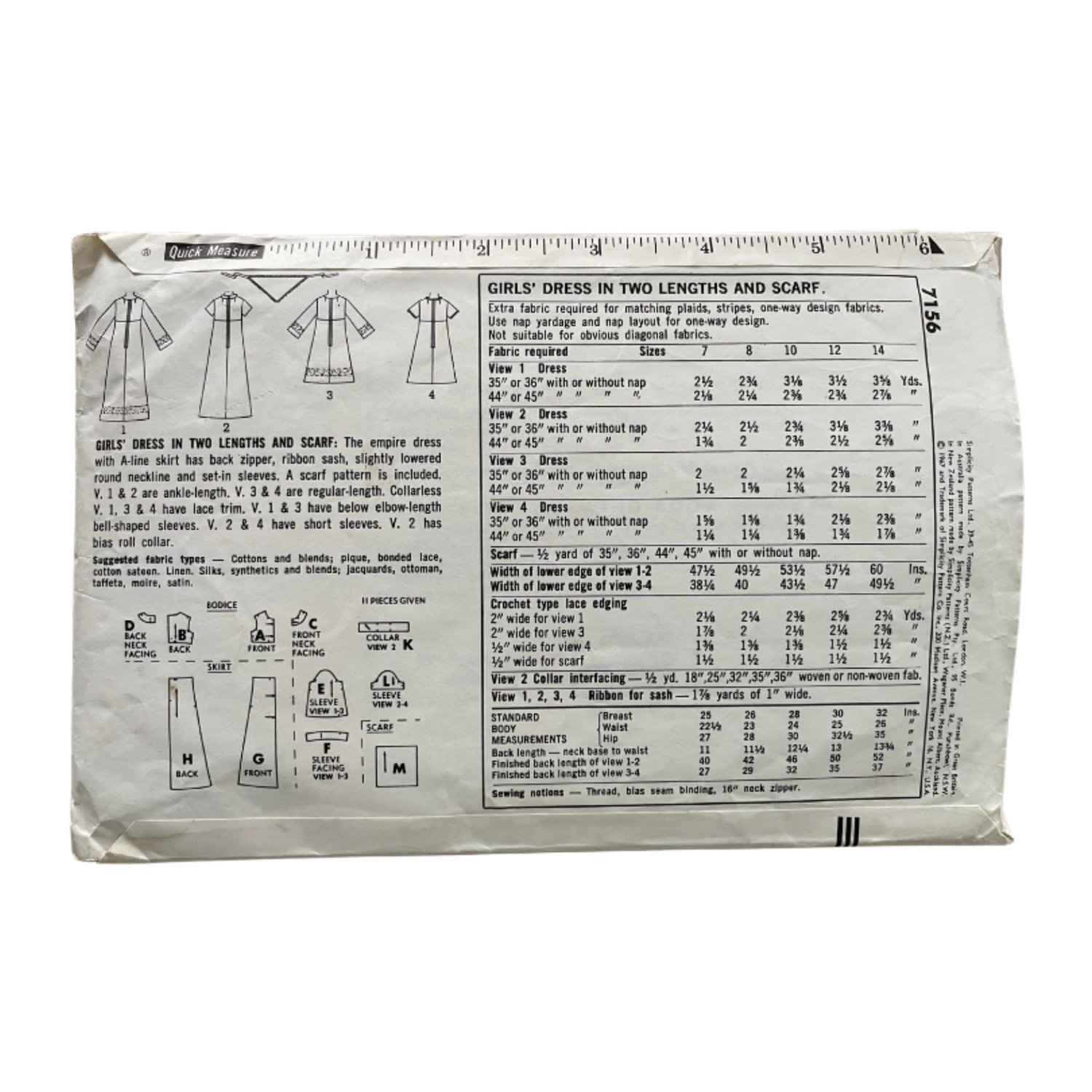 Simplicity 7156 Girls Size 8yrs Bridesmaid Occasion Dress