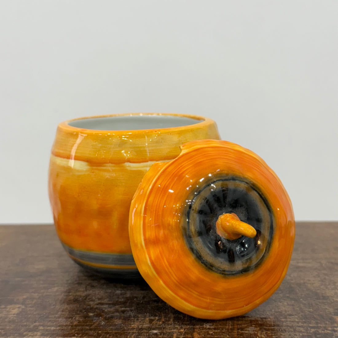 Shelley Harmony Dripware Orange Preserve Pot Art Deco 1930s