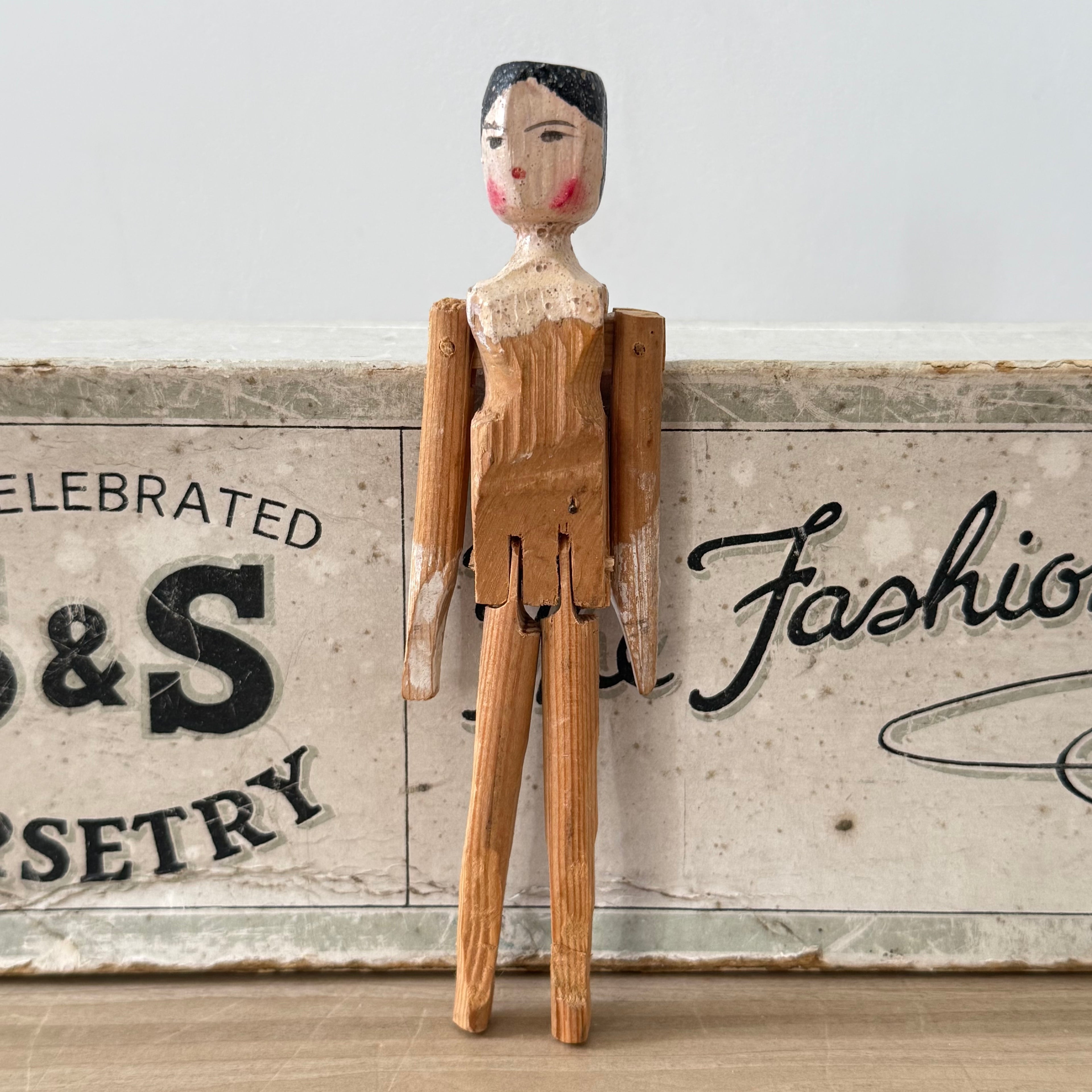 Vintage Wooden Jointed Folk Art Doll Hand Painted Miniature 13.5cm