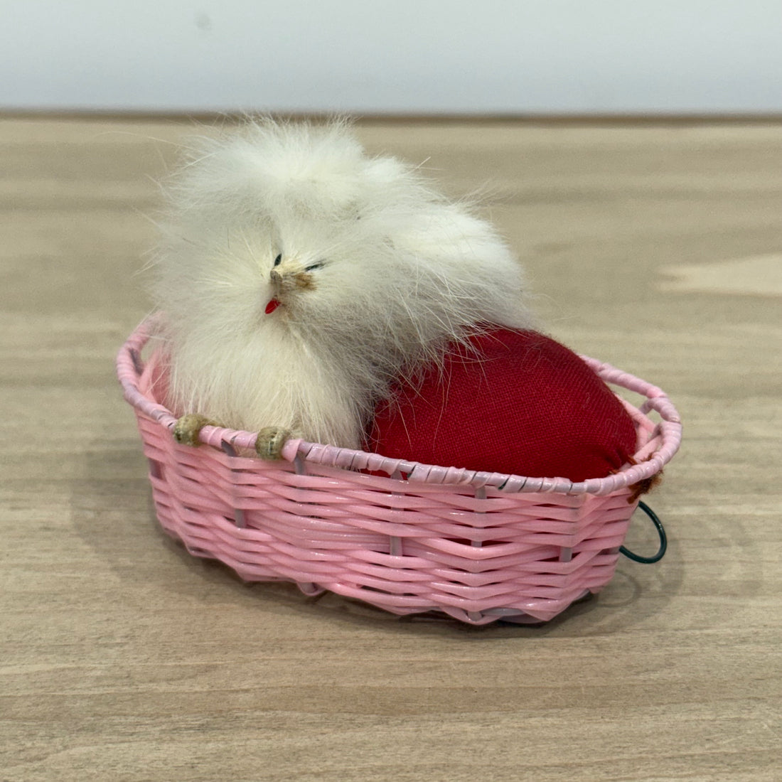 Vintage Dog in Basket Tape Measure &amp; Pincushion, Boxed, Working 36”