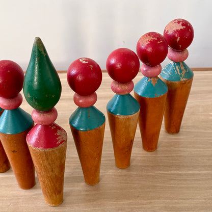 Vintage Wooden Skittles Set Folk Art Toy Display
