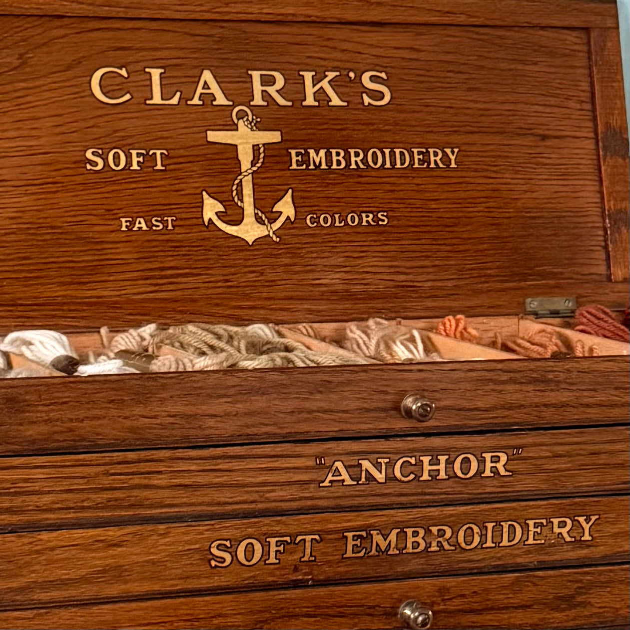 Antique Clark’s Anchor Soft Embroidery Thread Display Cabinet