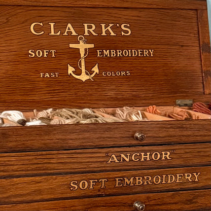 Antique Clark’s Anchor Soft Embroidery Thread Display Cabinet