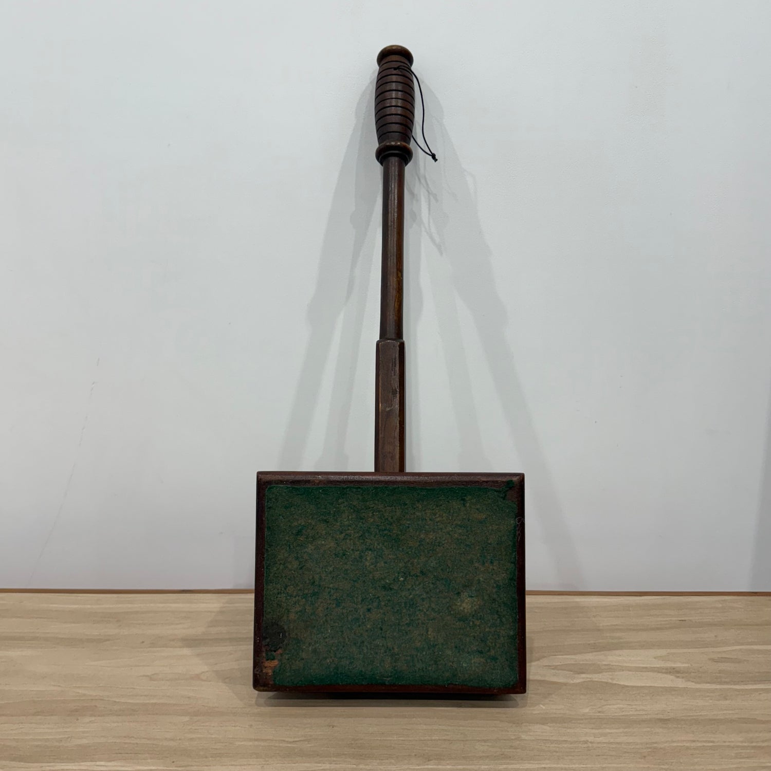 Antique Wooden Church Collection Box on Handle with Green Felt Interior