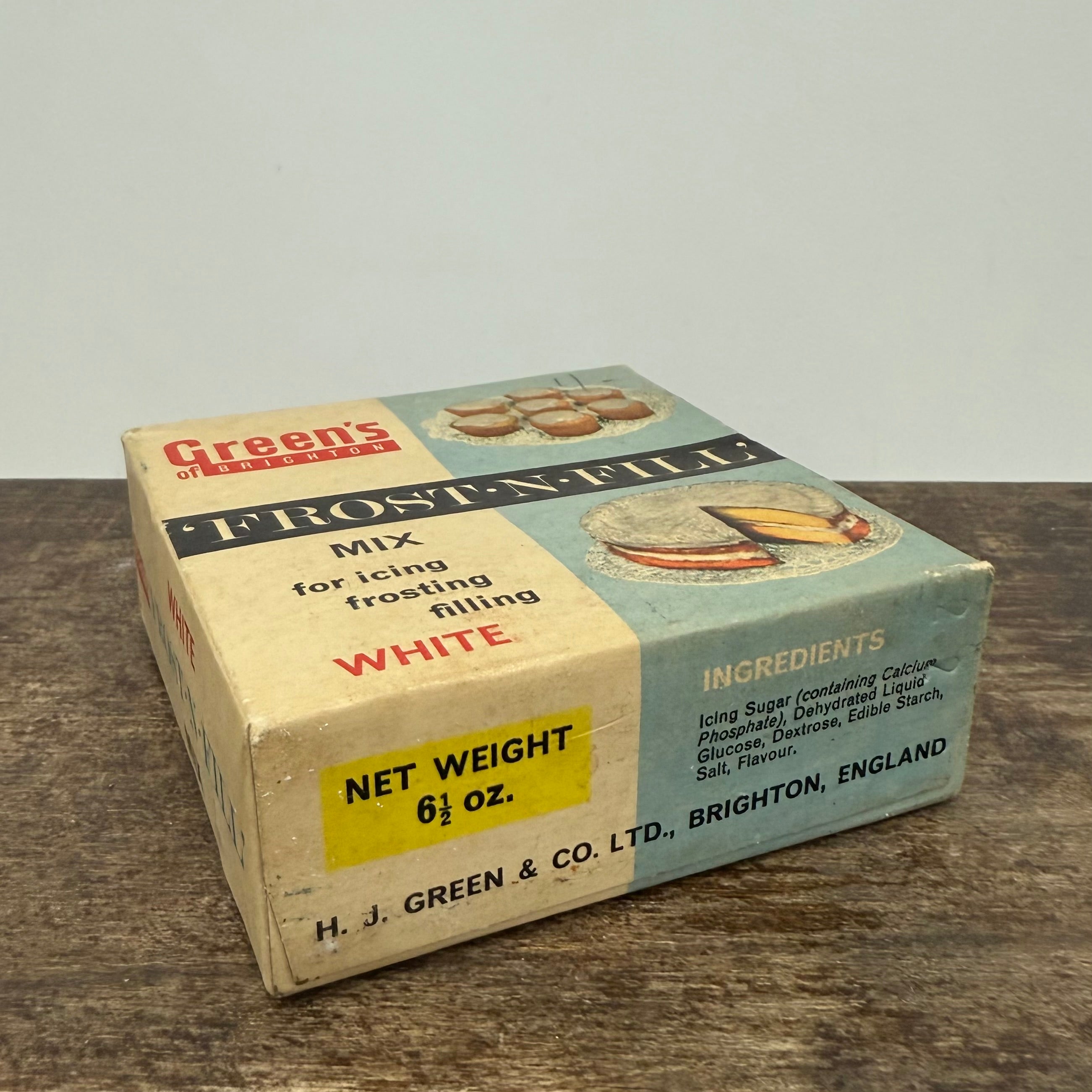 Vintage Green’s of Brighton ‘Frost-N-Fill’ Cake Icing Mix Box – White
