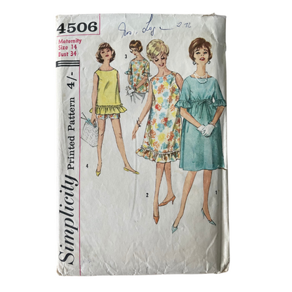 Simplicity 4506 Womens Maternity Size 10 Dress Top Shorts FF