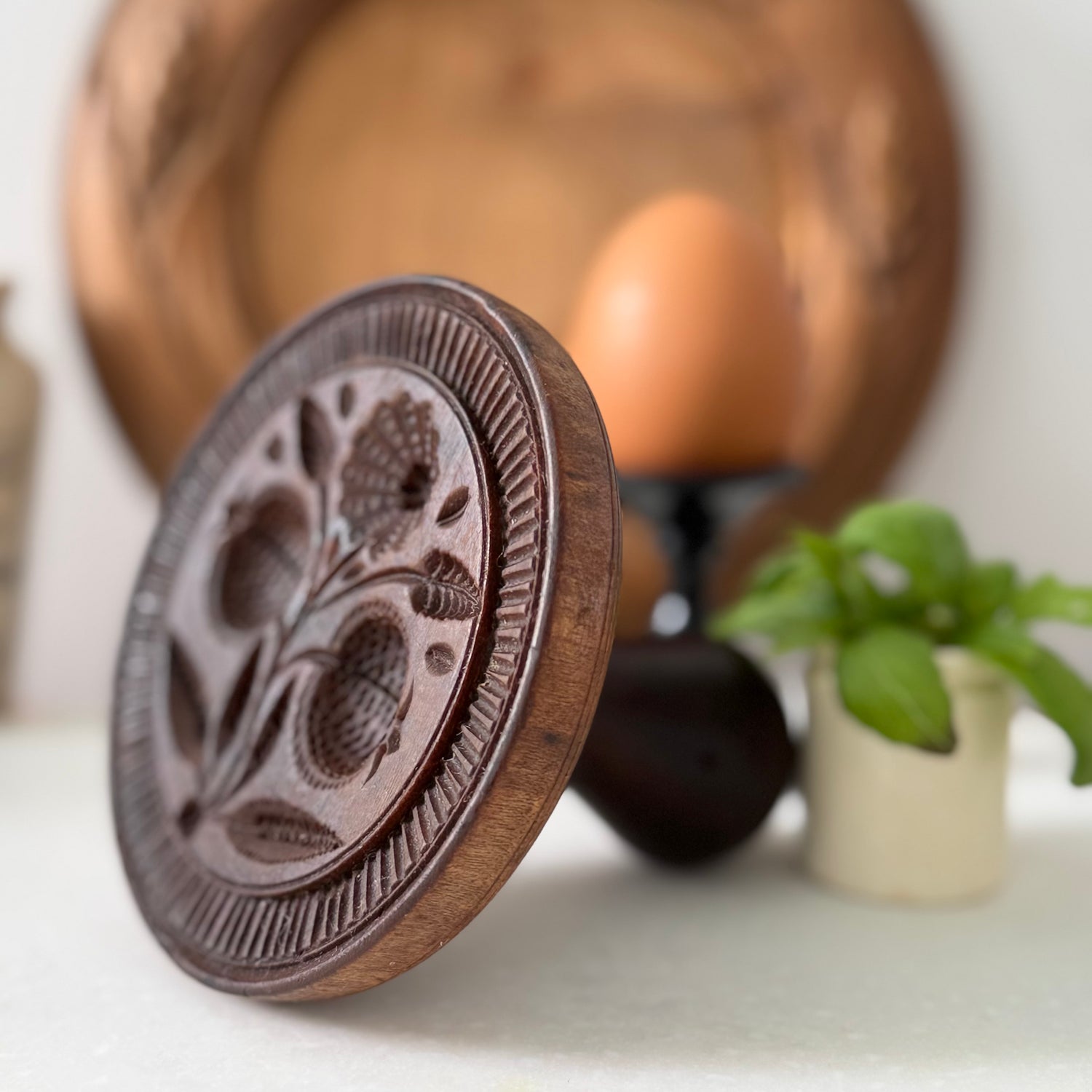 Antique Treen Butter Stamp Acorn Design