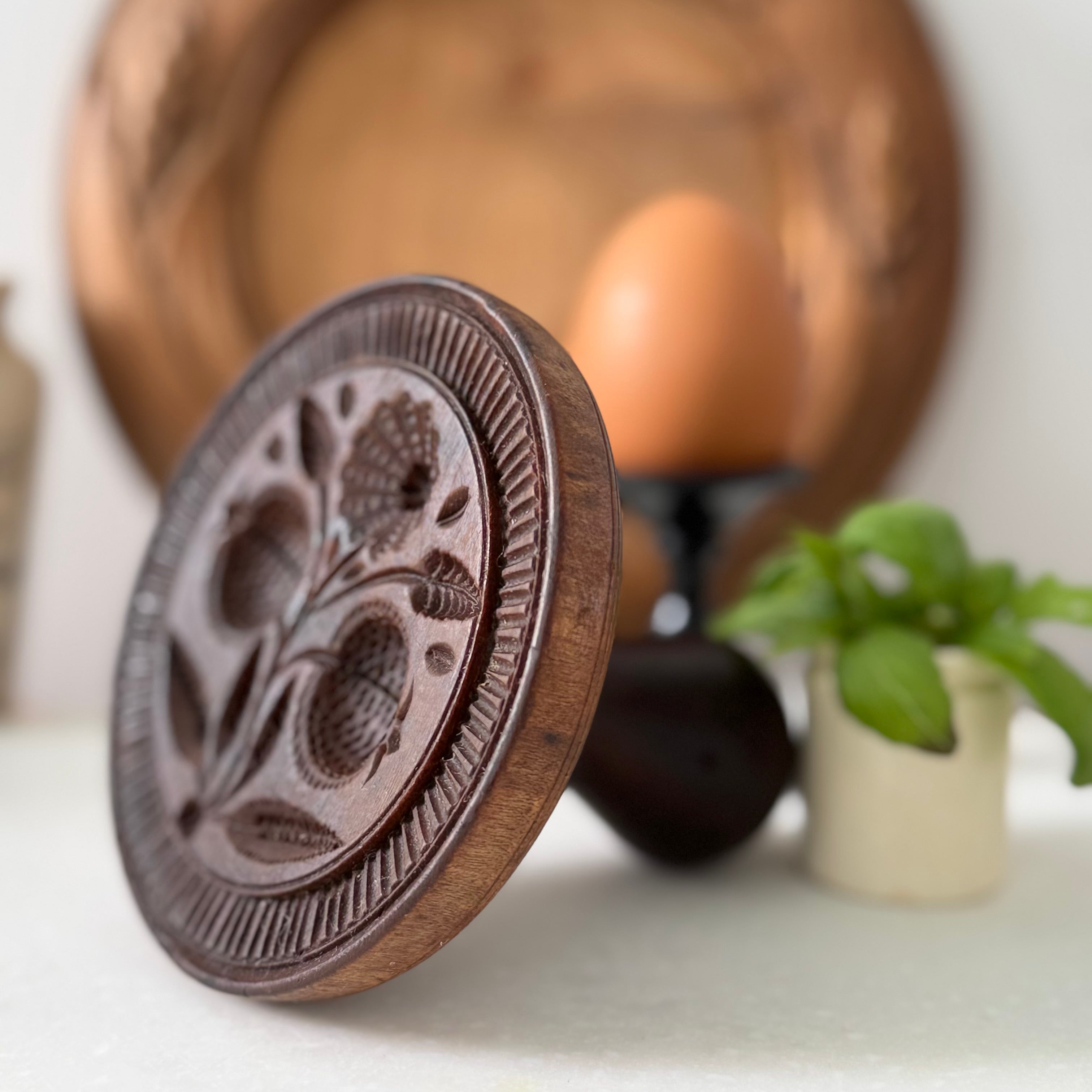 Antique Treen Butter Stamp Acorn Design