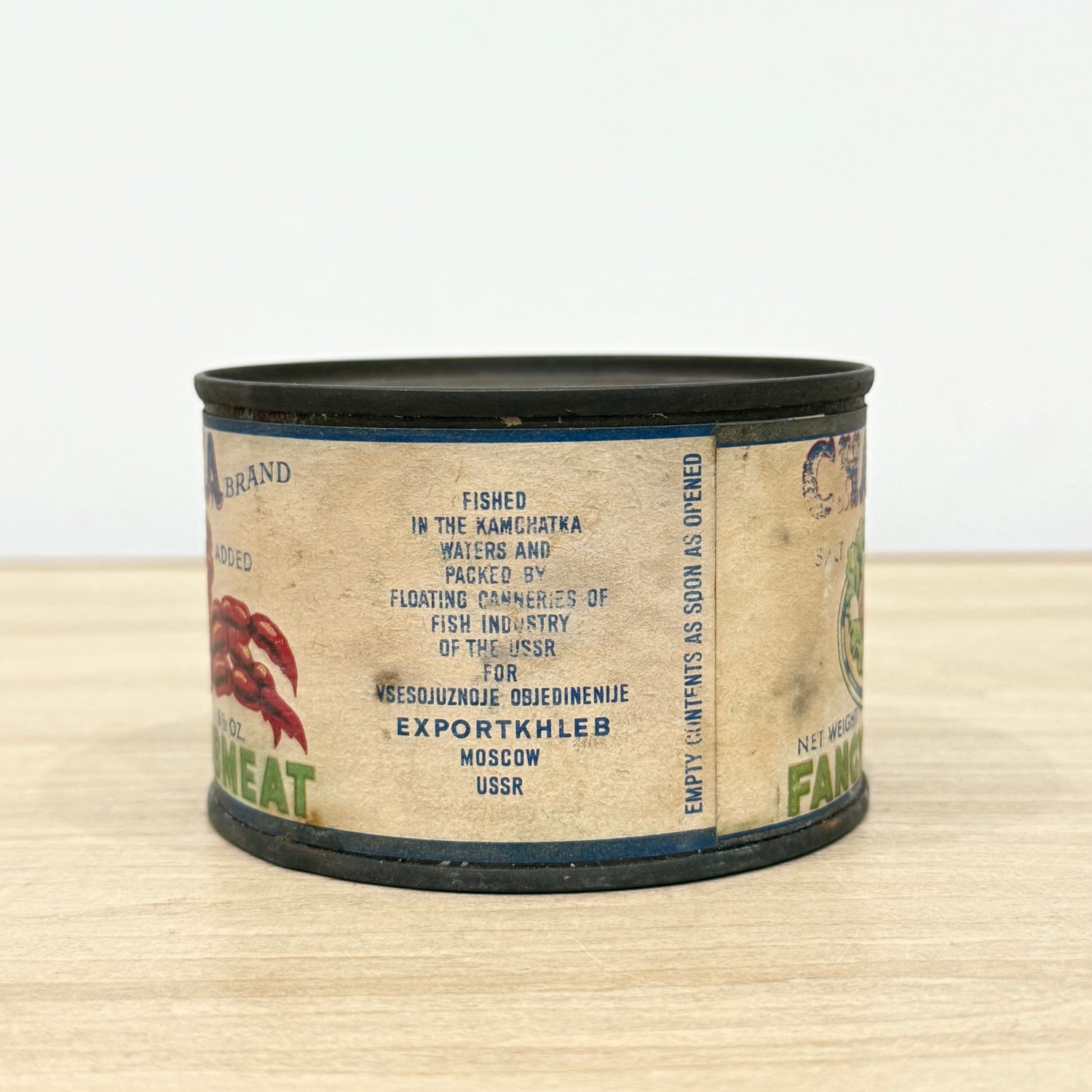 Vintage Chatka Crab Meat Tin USSR Soviet Export Seafood Advertising c1950s