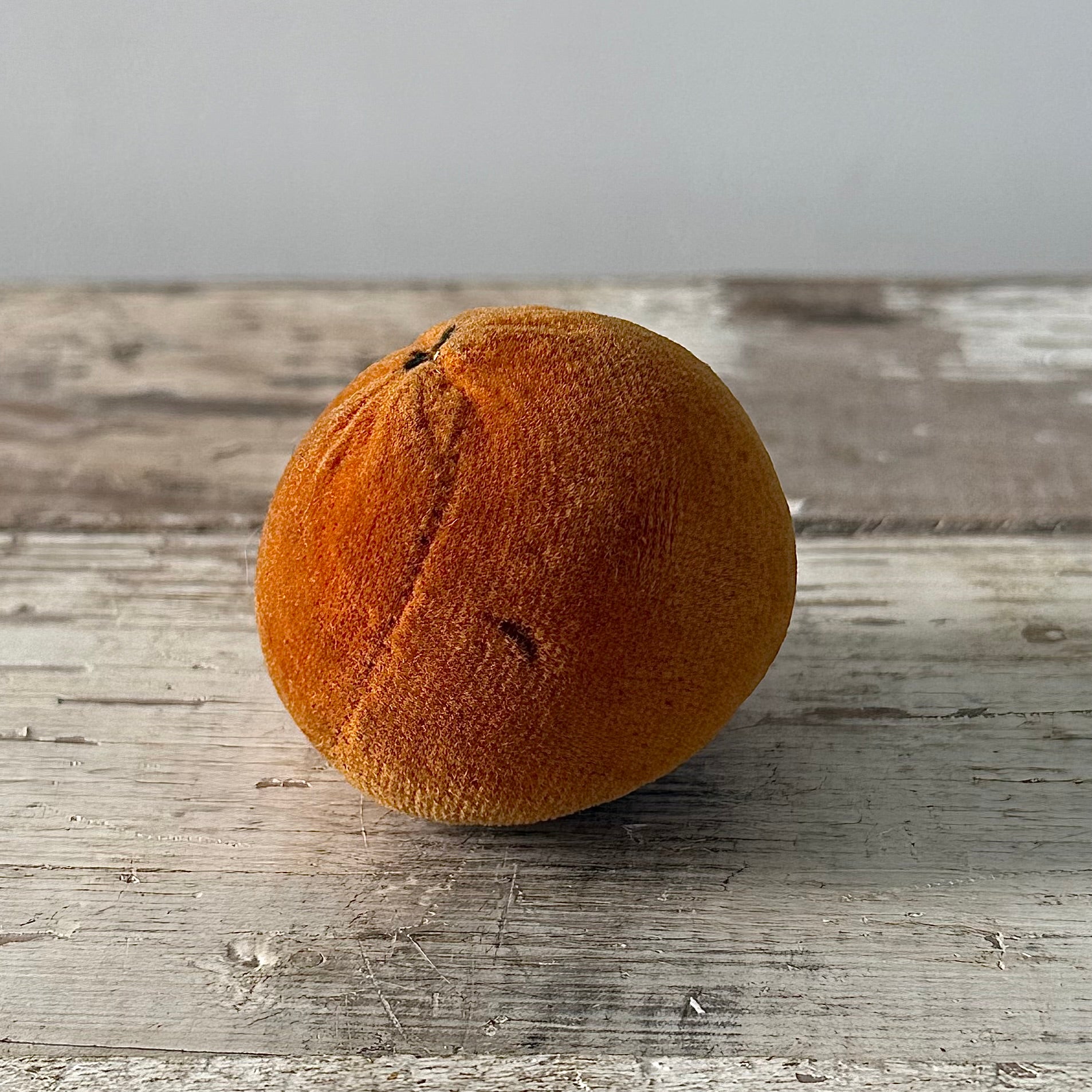 1830s Antique Velvet Orange Pin Cushion with Coated Fabric Leaf Detail