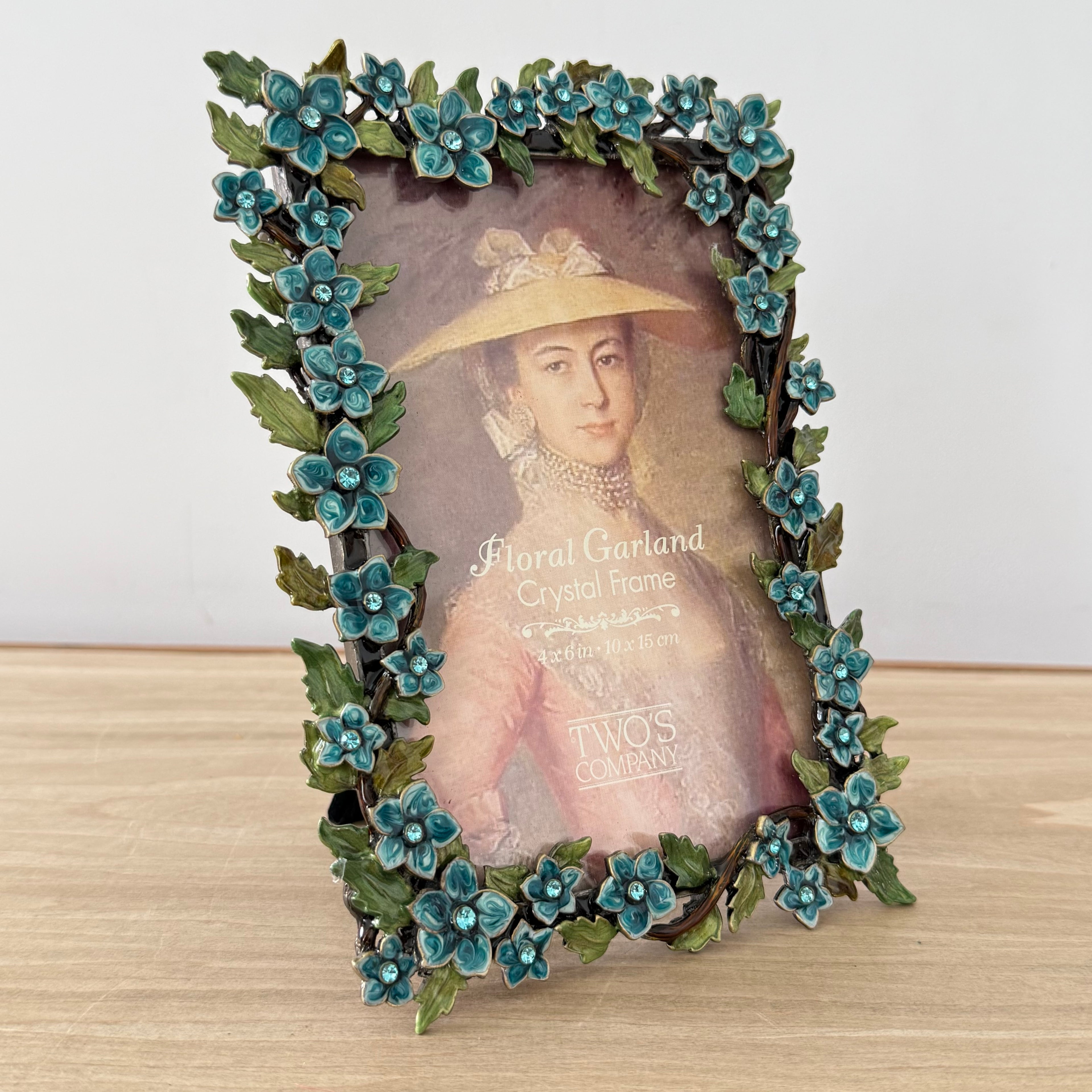 Floral Crystal Photo Frame 4x6 Blue Flower Decorative Vintage Style Gift