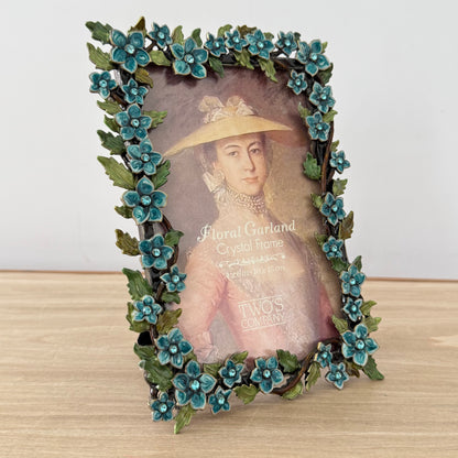 Floral Crystal Photo Frame 4x6 Blue Flower Decorative Vintage Style Gift