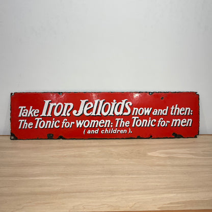 Iron Jelloids Enamel Advertising Sign Tonic for Women Men and Children c1930