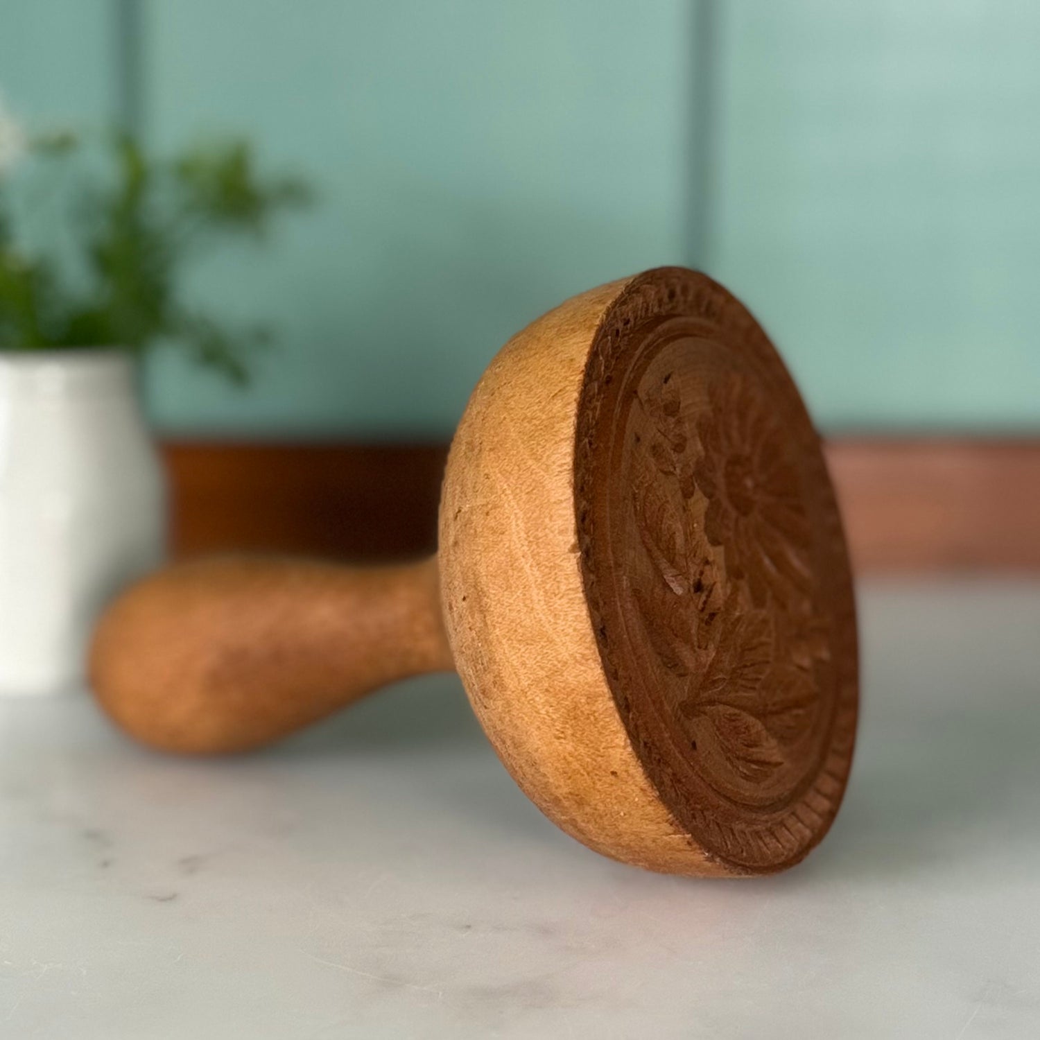 Vintage Carved Wooden Floral Butter Stamp / Treen Dairy Mould