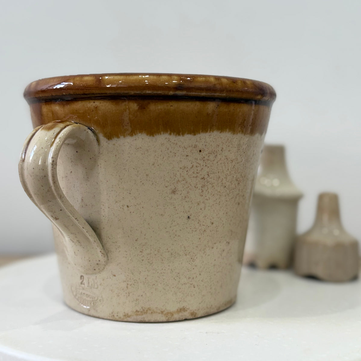 Antique Danish Dairy Co Stoneware Butter Crock with Milkmaid c.1900