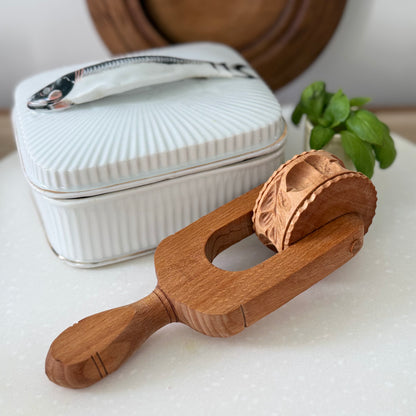 Antique Treen Butter Roller Acorn Carved