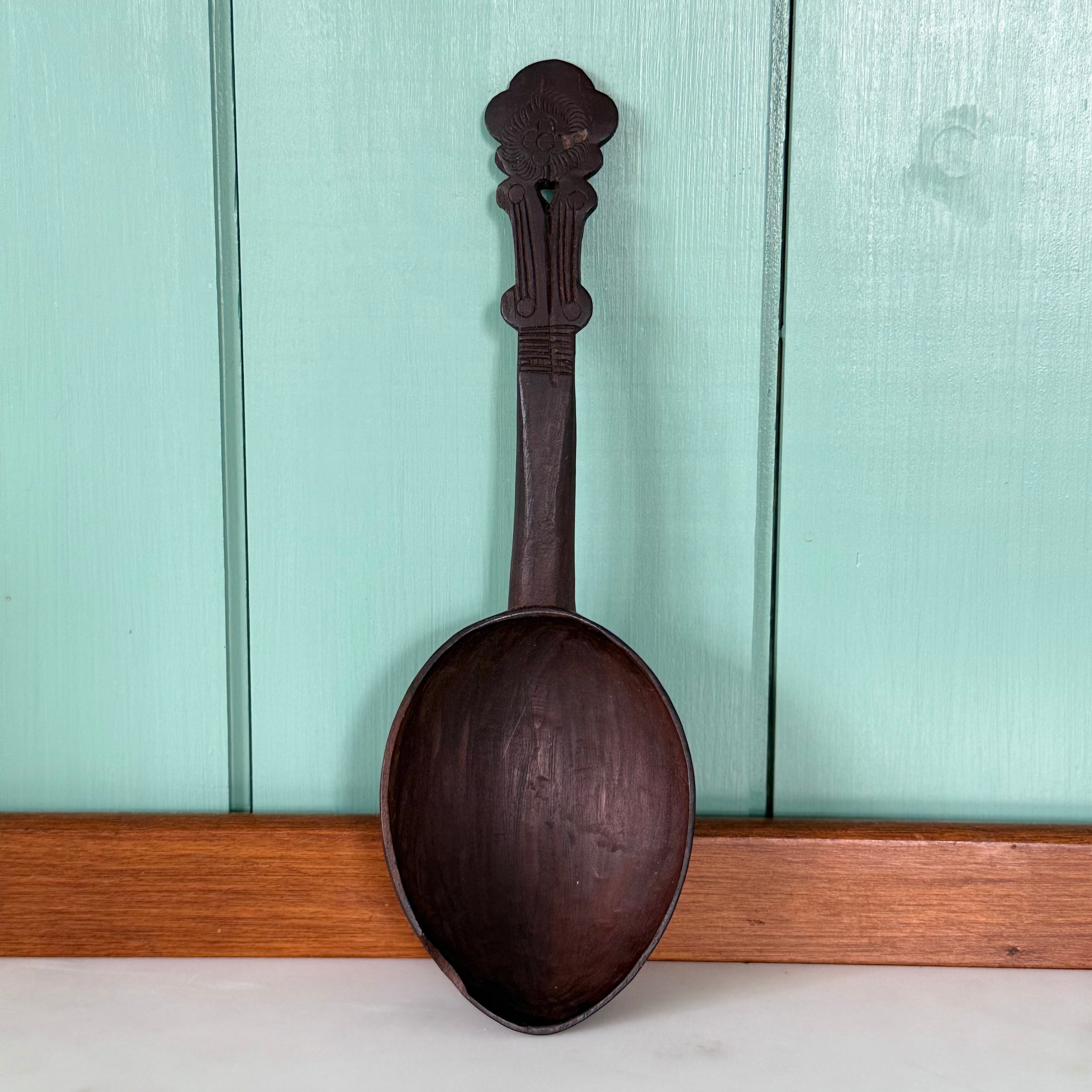 Antique Carved Treen Wooden Spoon Folk Art Love Spoon