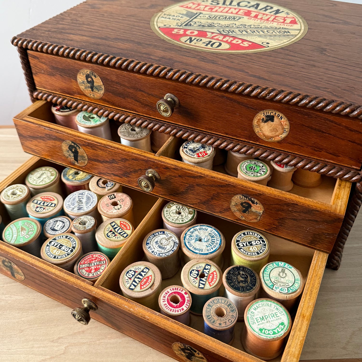Rare Pre-War SILCARN Machine Twist British Haberdashery Shop Cabinet c.1930