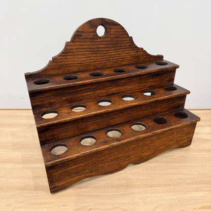 Antique Welsh Cawl Spoon Rack Oak Treen 3 Tier Peg Wall Shelf