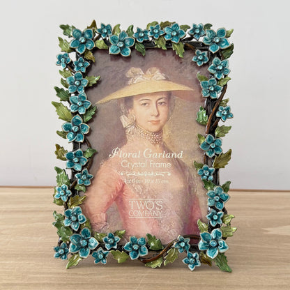 Floral Crystal Photo Frame 4x6 Blue Flower Decorative Vintage Style Gift