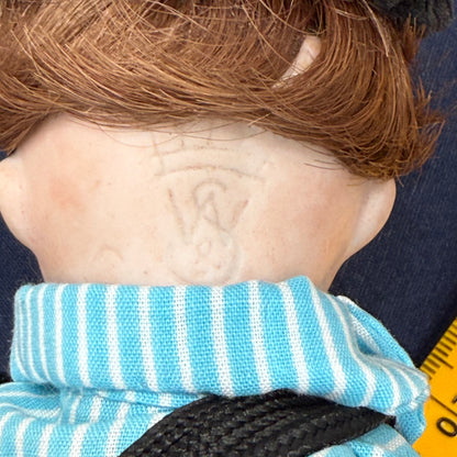 Antique Bisque Googly Doll Head with Fixed Eyes on Later Body