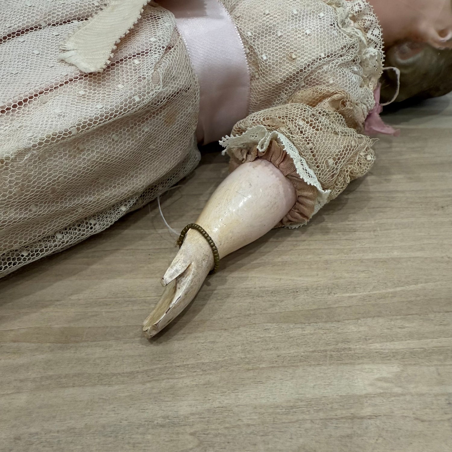 Antique Wax Head “Pumpkin Head” Doll with Original Dress c.1870