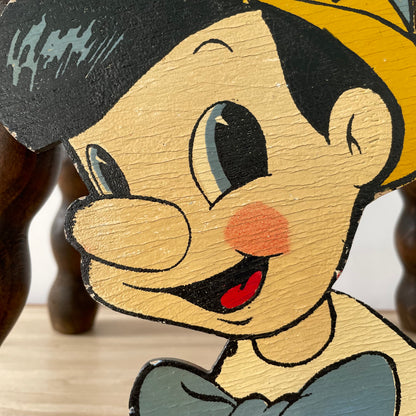 Vintage Wooden Pinocchio Wall Plaque – Hand-Painted Mid-Century Cartoon Nursery Decor