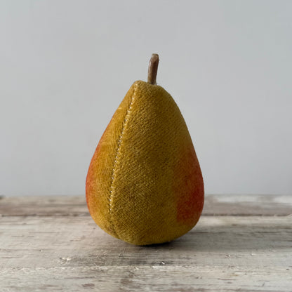 1830s Antique Velvet Pear Pin Cushion in Red and Ochre