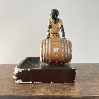 Antique “The Golden Spirit” Lemon Hart Rum Advertising Ceramic Figure Ashtray c.1920s–30s (Repaired)