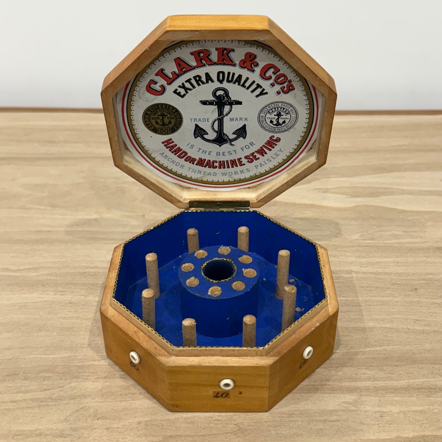 Edwardian Clark &amp; Co Mauchline-Type Transfer Cotton Reel Box with Reels