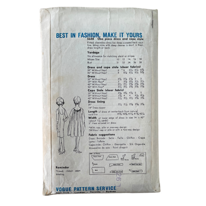 Vogue 5648 Womens Size 10 Dress Cape