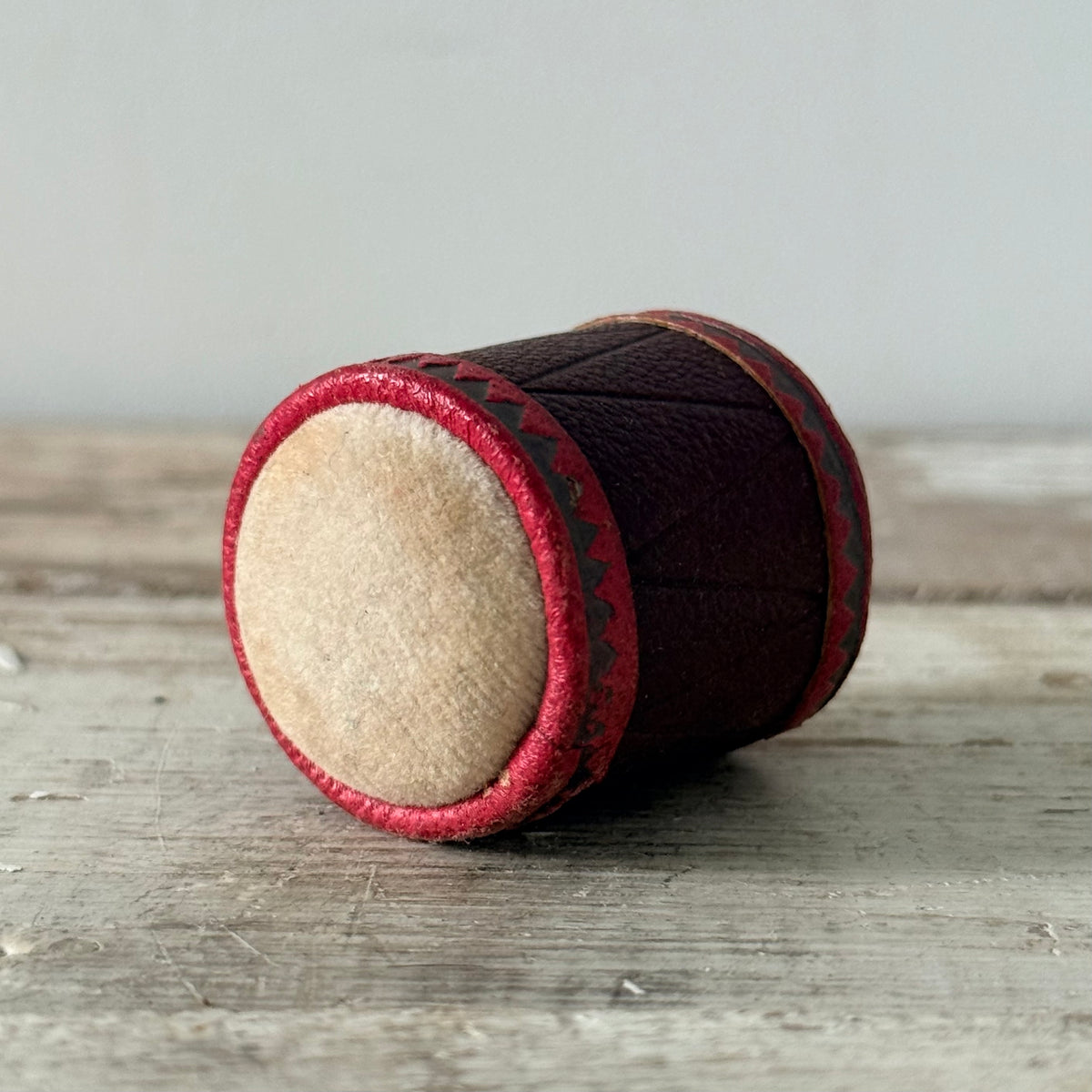Antique Leather Drum Pin Cushion – Victorian Sewing Accessory