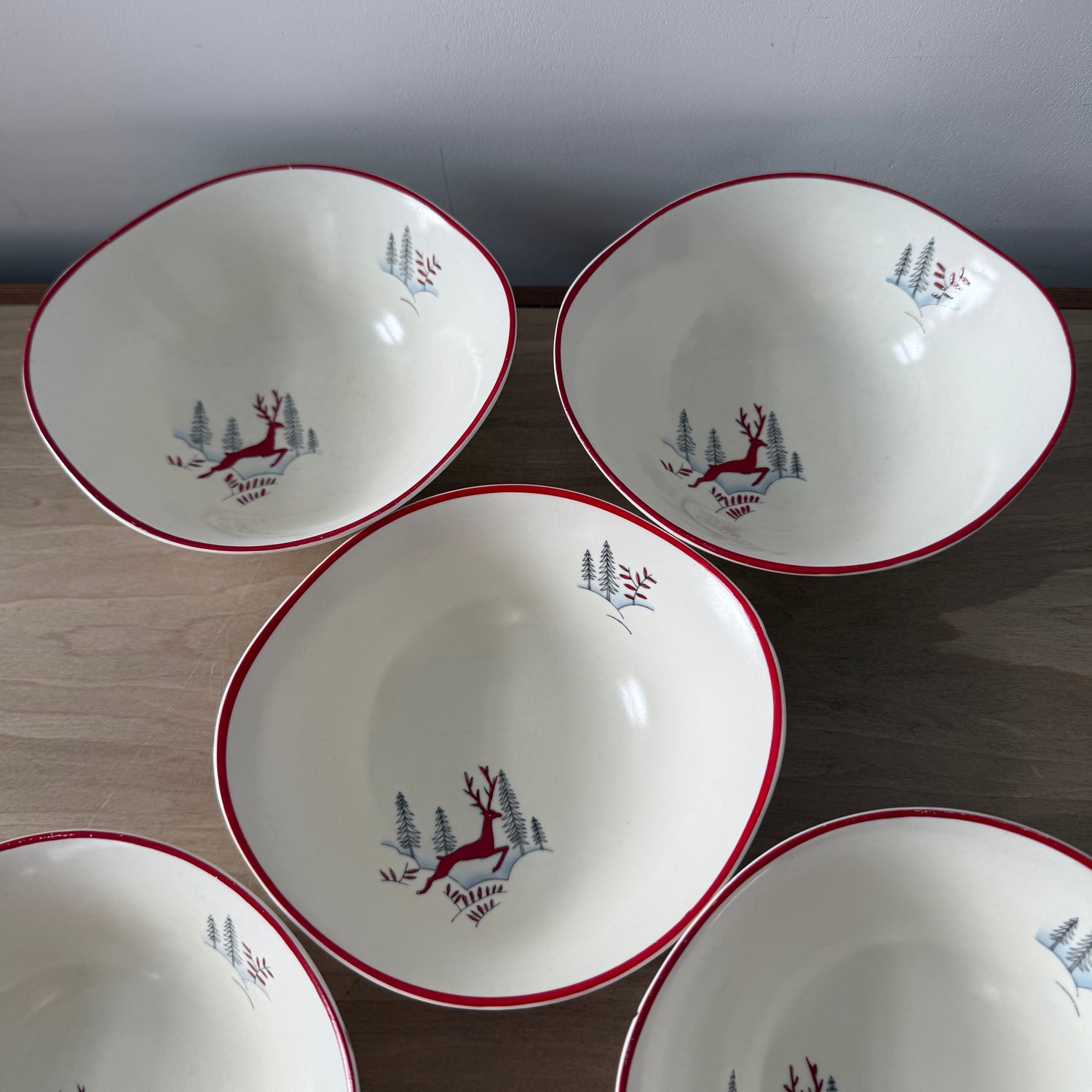 5 Crown Devon Stockholm Leaping Deer Dessert Bowls 1950s