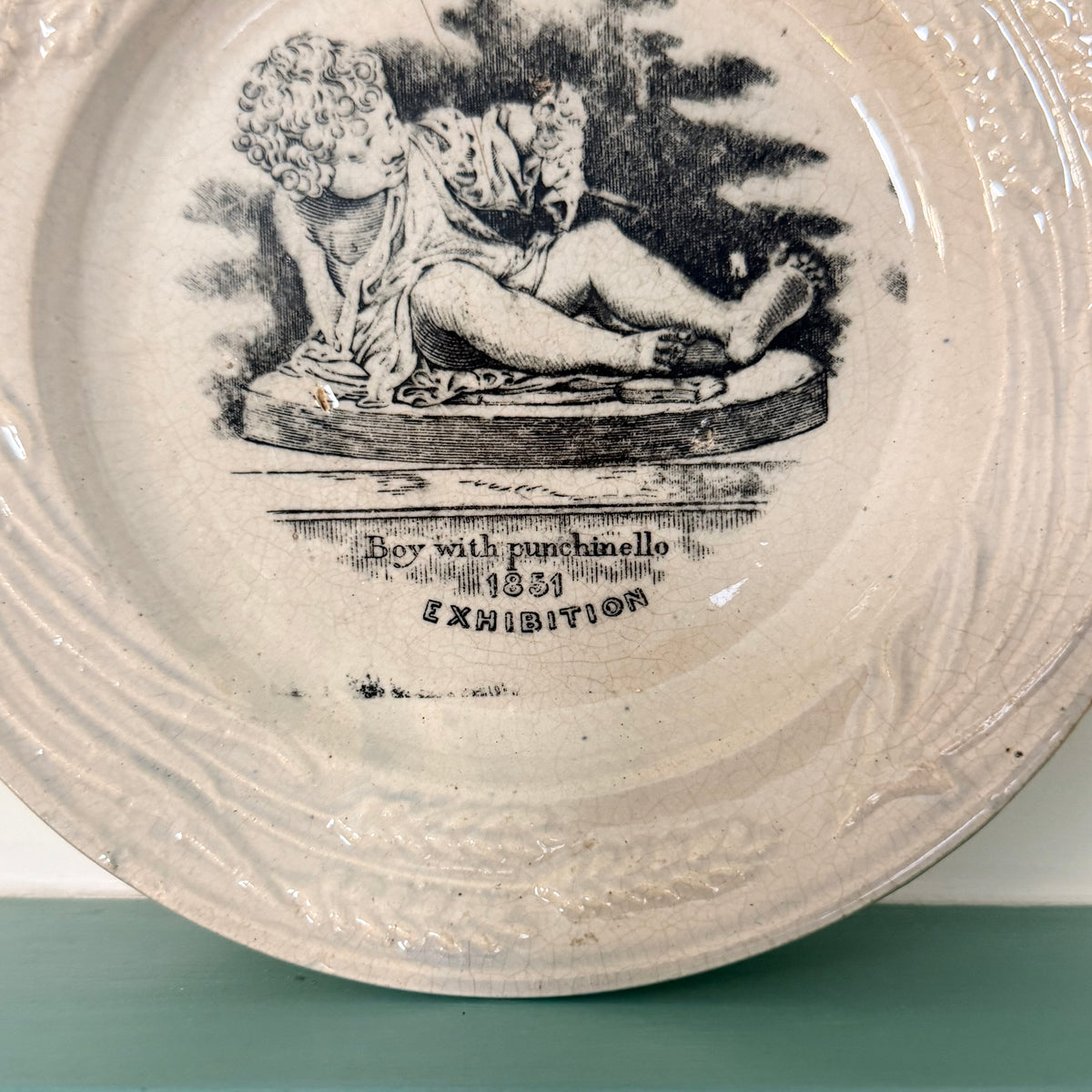 Antique 1851 Great Exhibition Boy with Punchinello Plate 18.5cm
