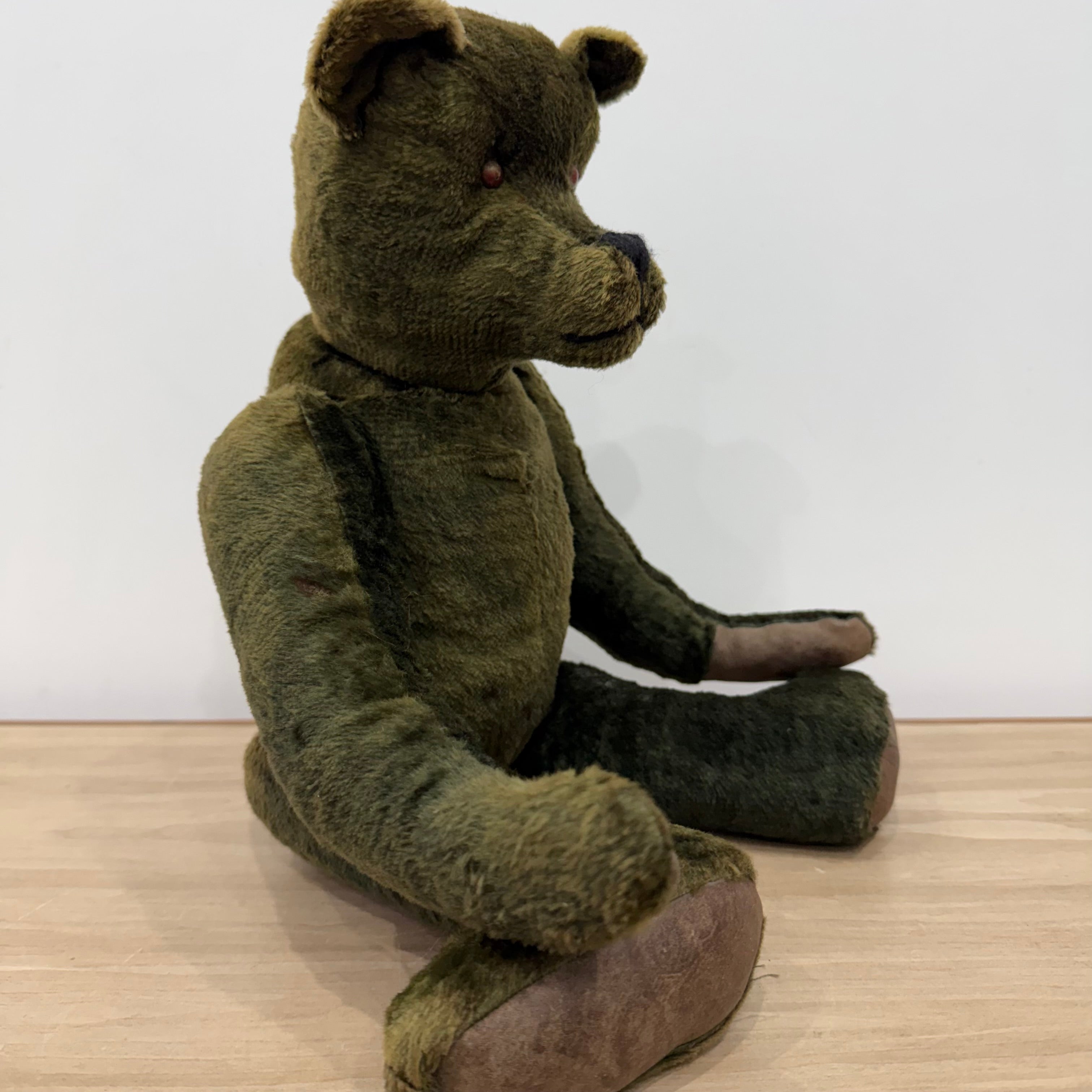Early 20th Century Straw Filled Plush Teddy Bear Disc Joints 44cm